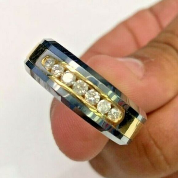 0.50 ctw 14k gold Men’s Wedding Band 7 Stone - Picture 2 of 4